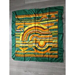 Vintage Multicolor Groovy Geometric Print Silk Scarf 26" X 26" Retro Style